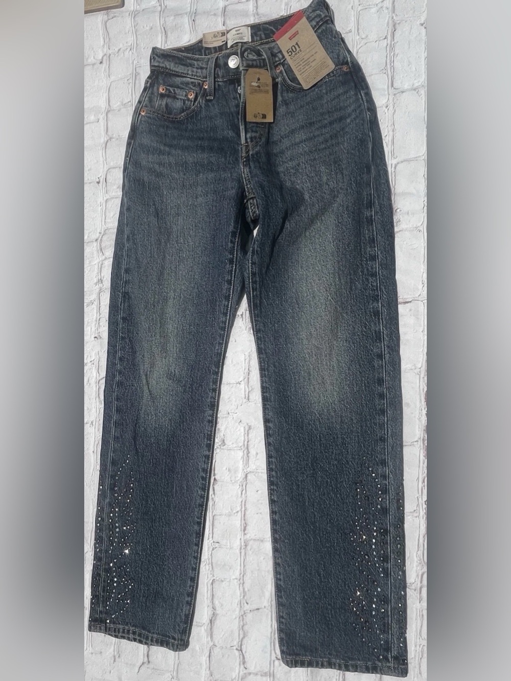 Levi's 501 Curve Women's Jeans 24x30 Rhinestone Crystal Straight Leg NWT